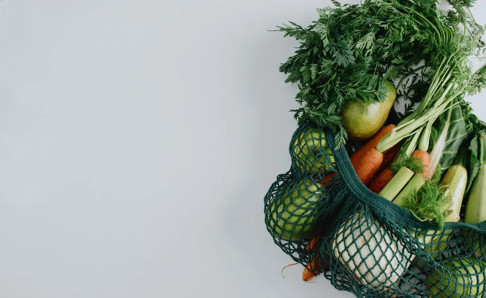 Cloth produce bag with vegetables